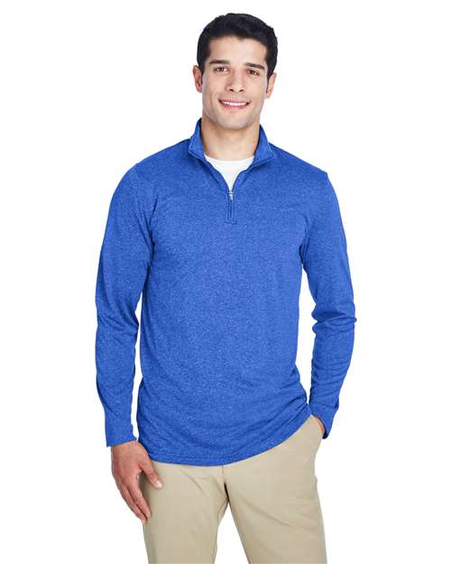 UltraClub - Men's Cool & Dry Heathered Performance Quarter-Zip Pullover - 8618