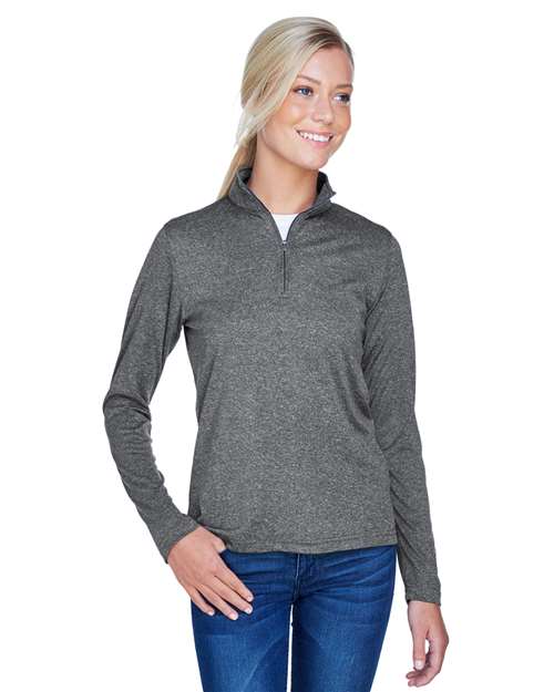 UltraClub - Women's Cool & Dry Heathered Performance Quarter-Zip Pullover - 8618W