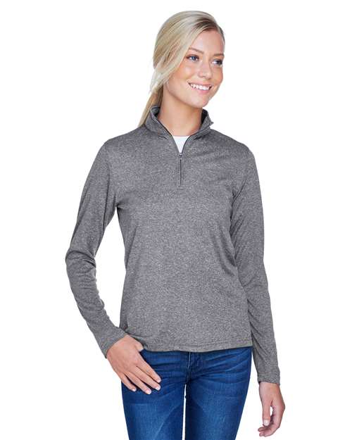 UltraClub - Women's Cool & Dry Heathered Performance Quarter-Zip Pullover - 8618W
