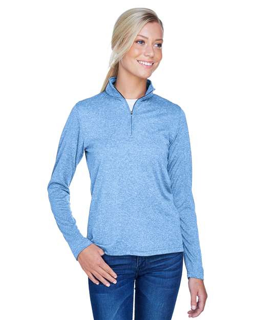UltraClub - Women's Cool & Dry Heathered Performance Quarter-Zip Pullover - 8618W