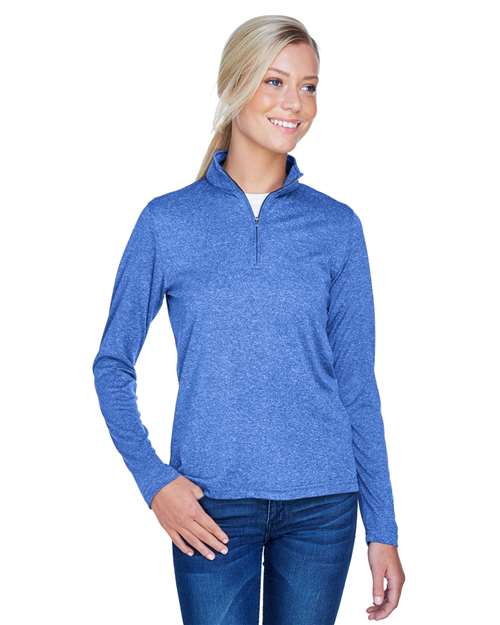 UltraClub - Women's Cool & Dry Heathered Performance Quarter-Zip Pullover - 8618W