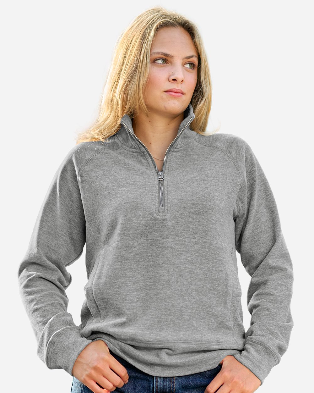 J. America - Sudadera de polar con cremallera de un cuarto para mujer - 8743