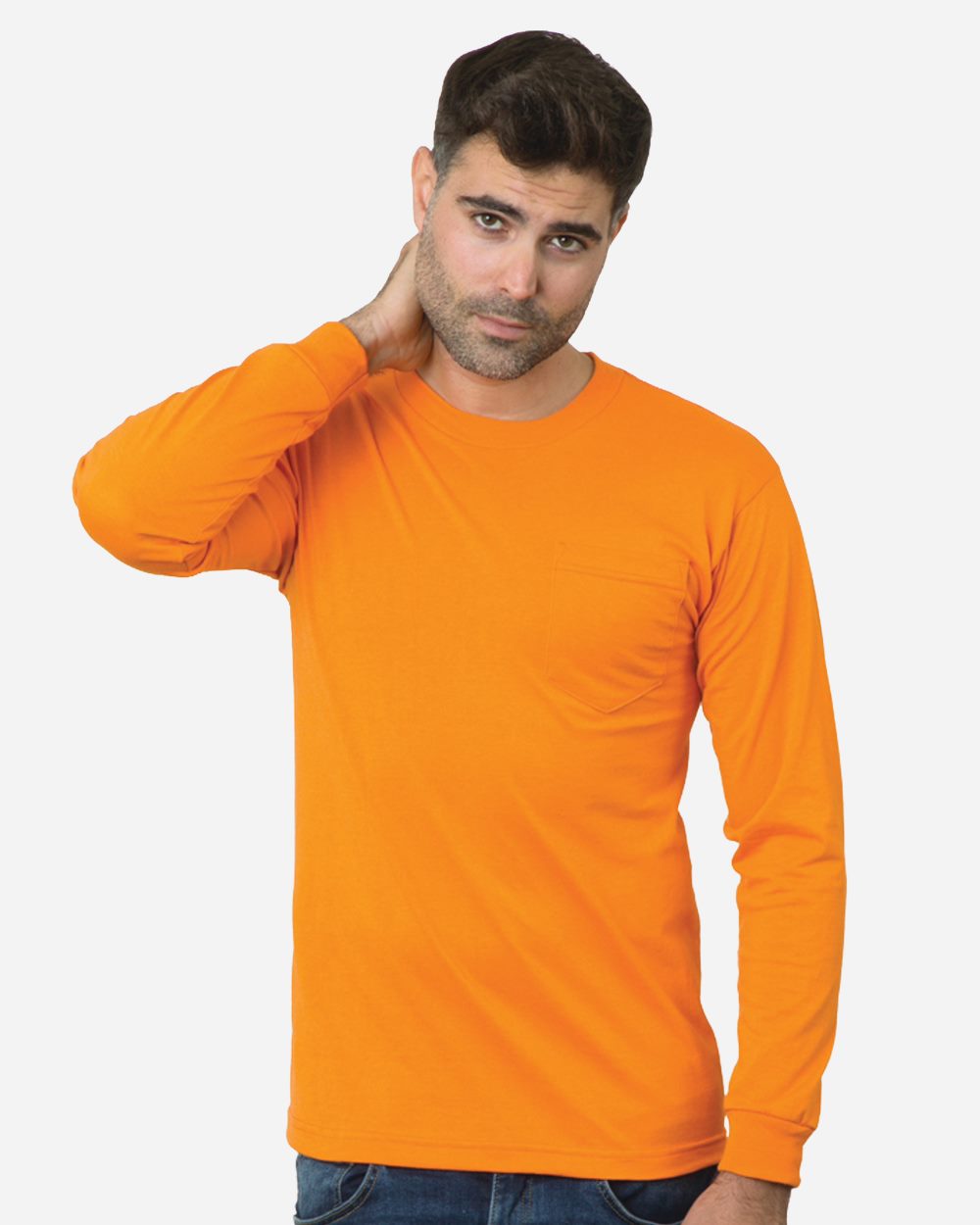 Bayside - Camiseta unisex de manga larga con bolsillo 50/50, fabricada en EE. UU. - 1730