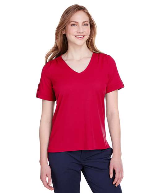Devon & Jones - Camisa de manga enrollada trenzada CrownLux Performance® para mujer - DG20WB