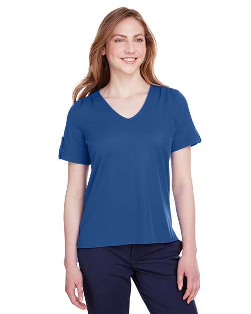 Devon & Jones - Camisa de manga enrollada trenzada CrownLux Performance® para mujer - DG20WB