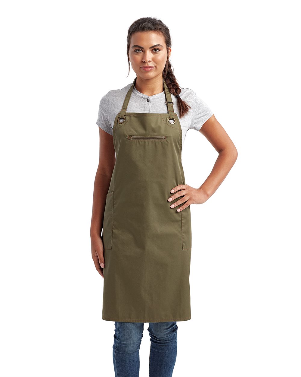 Colección Artisan de Reprime - Delantal con pechera reciclado con puntada en contraste Barley - RP121