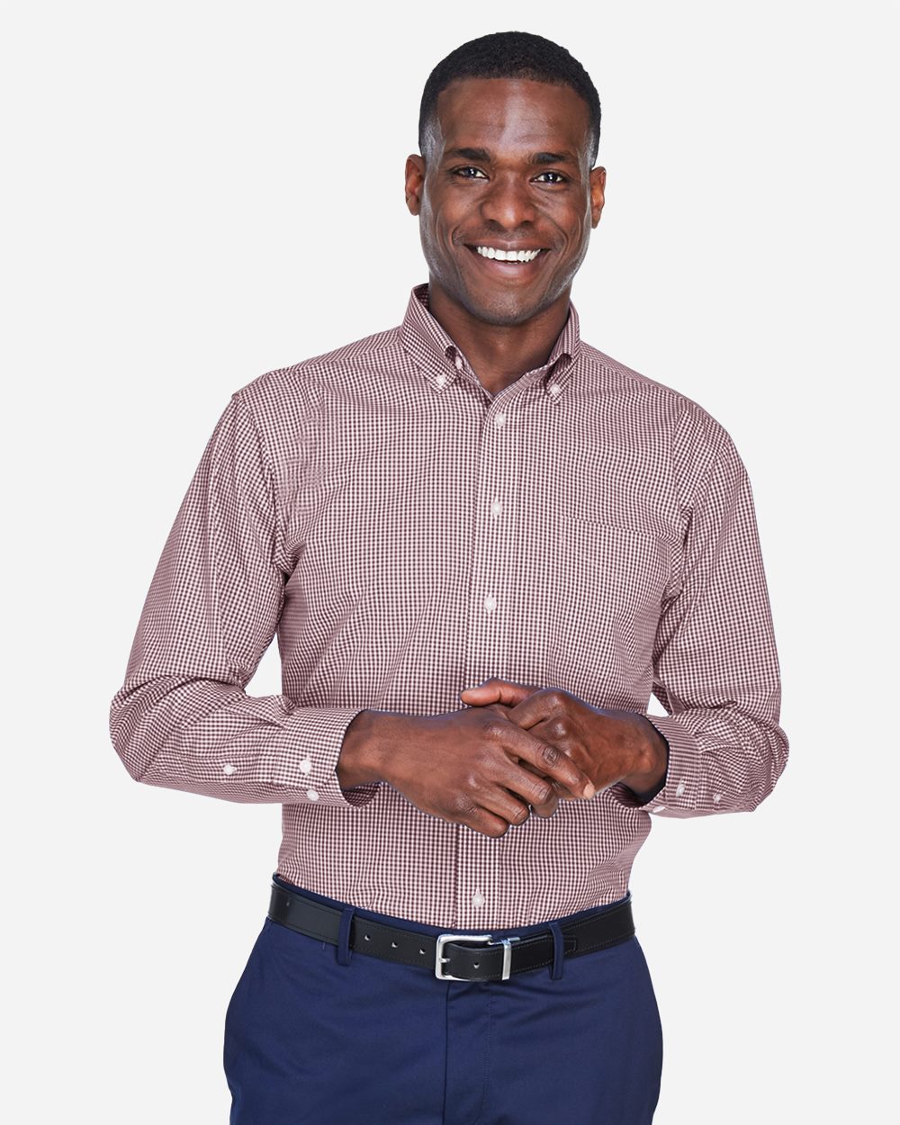 Devon & Jones - Camisa de vestir tejida a cuadros vichy Crown Collection® para hombre - D640