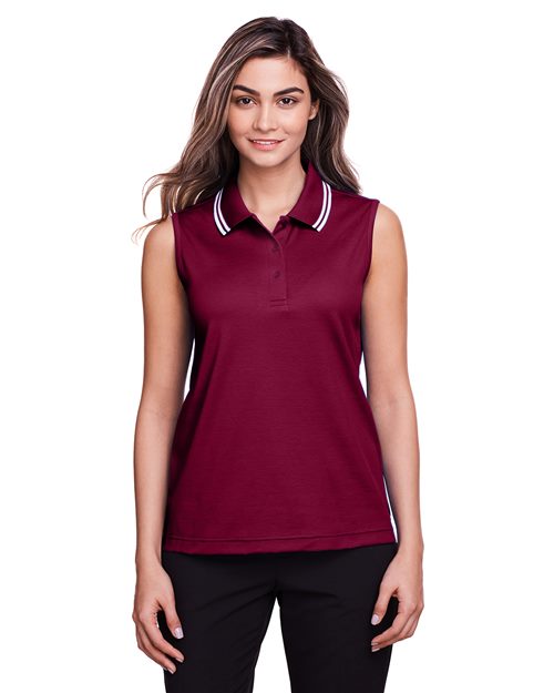 Devon & Jones - Polo sin mangas con ribete trenzado CrownLux Performance® para mujer - DG20SW