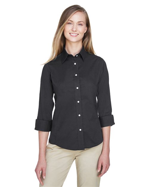 Devon & Jones - Camisa de vestir de popelina elástica con mangas tres cuartos Perfect Fit™ para mujer - DP625W