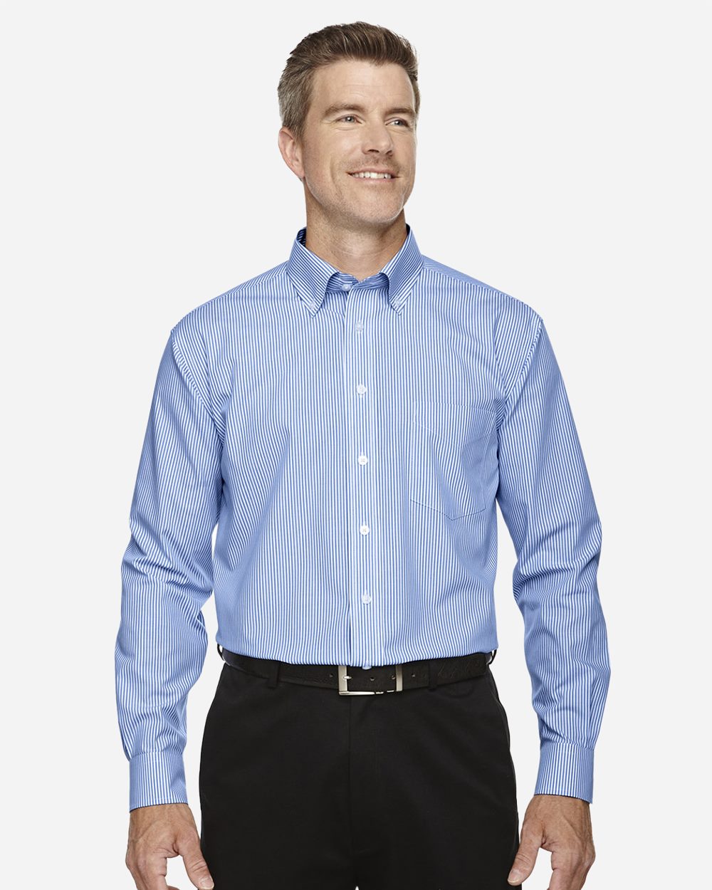 Devon & Jones - Camisa de vestir tejida a rayas de la colección Crown® para hombre - D645