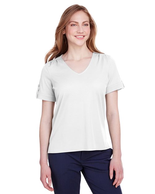 Devon & Jones - Camisa de manga enrollada trenzada CrownLux Performance® para mujer - DG20WB