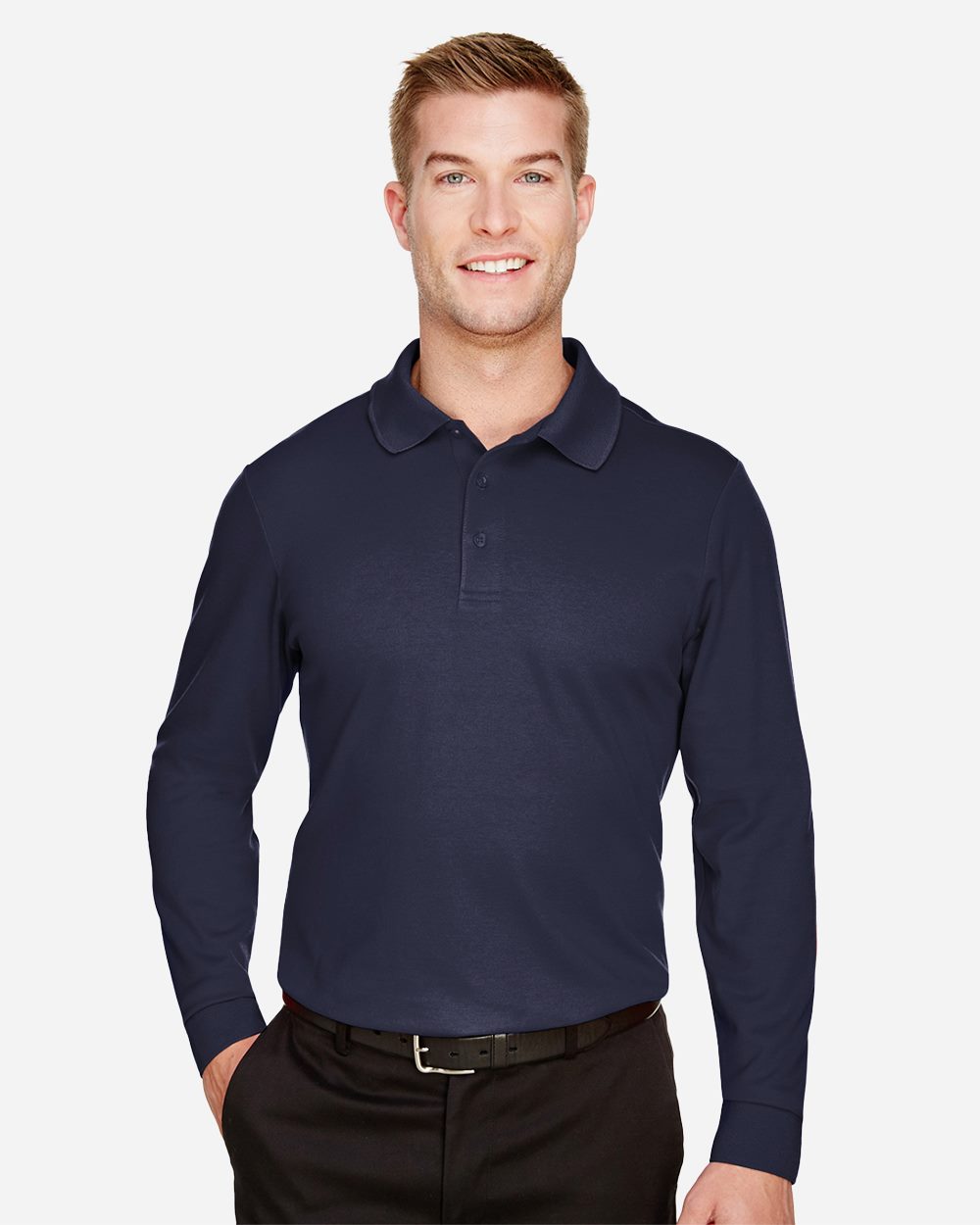 Devon & Jones - Polo de manga larga trenzada CrownLux Performance® para hombre - DG20LT