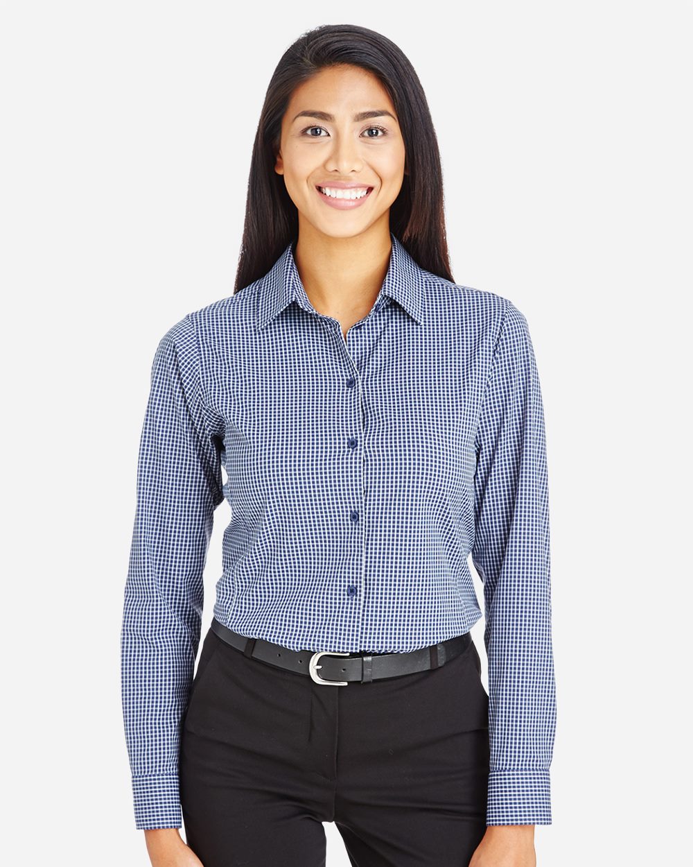 Devon & Jones - Camisa de vestir tejida a cuadros mini tonales CrownLux Performance® para mujer - DG535W