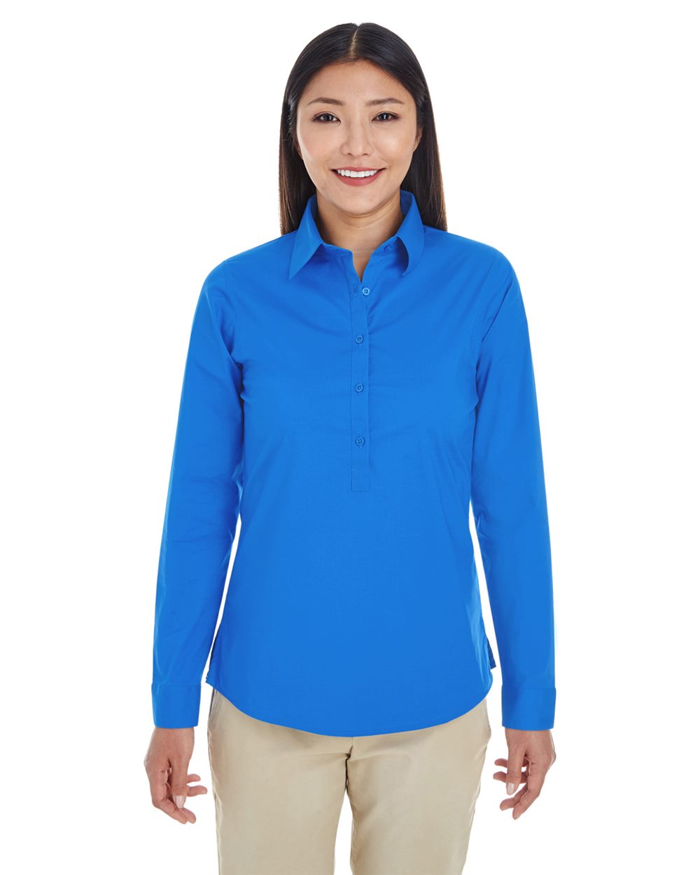 Devon & Jones - Camisa de vestir túnica con media tapeta Perfect Fit™ para mujer - DP610W
