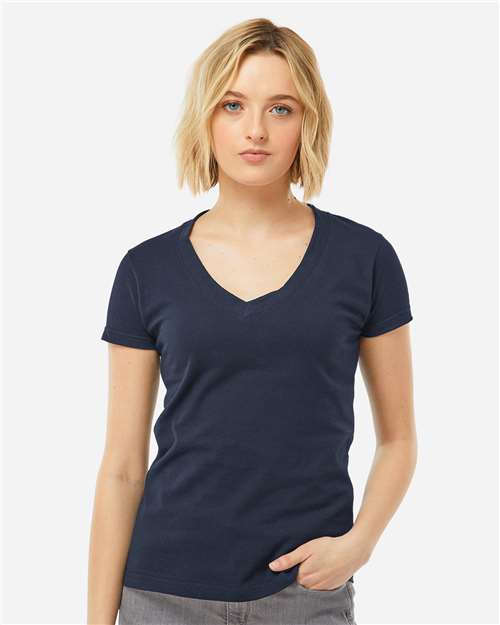 Tultex - Camiseta de jersey fino con cuello en V para mujer - 214