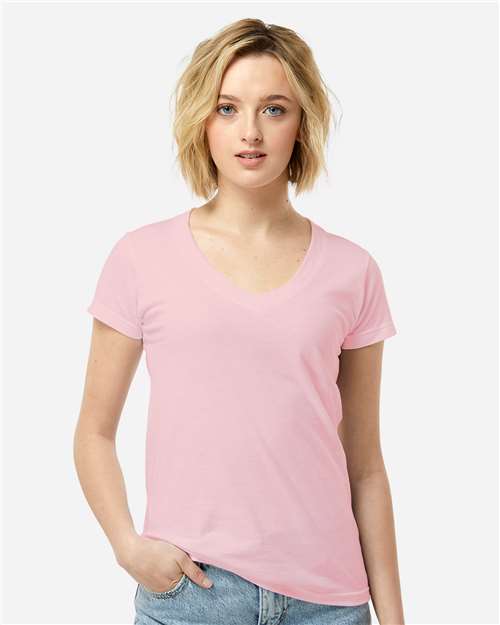 Tultex - Camiseta de jersey fino con cuello en V para mujer - 214