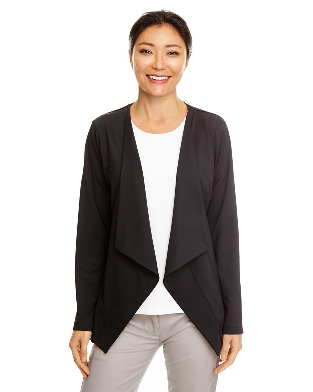 Devon & Jones - Blazer tipo cárdigan abierto y drapeado Perfect Fit™ para mujer - DP465W