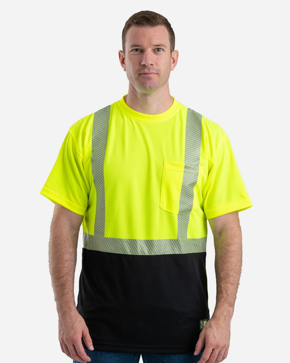 Berne Apparel - Camiseta de alta visibilidad clase 2 con bolsillo y bloques de color para hombre - HVK017