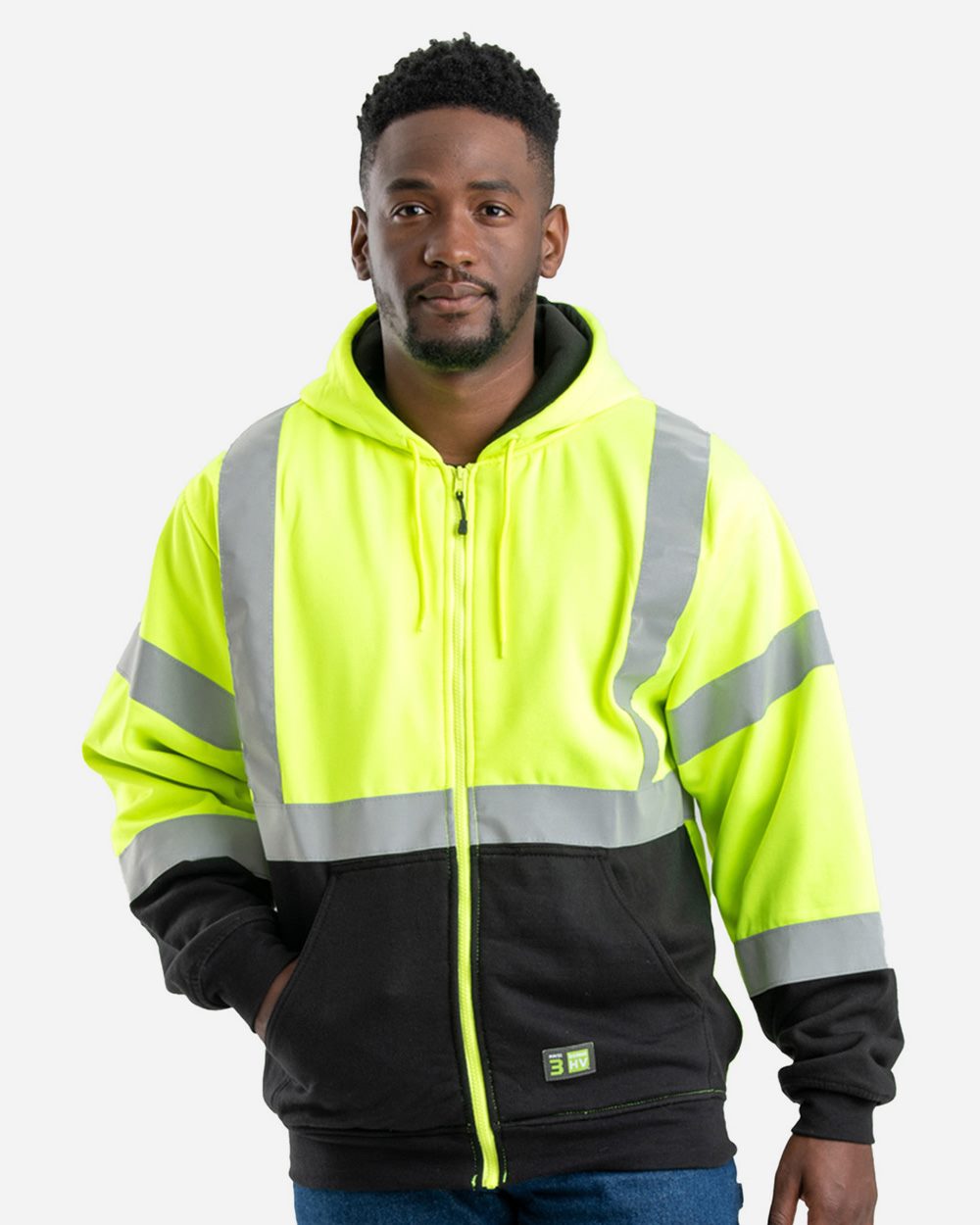 Berne Apparel - Sudadera con capucha y cremallera completa de alta visibilidad clase 3 para hombre - HVF023