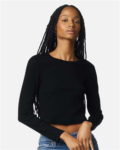 American Apparel - Camiseta corta de manga larga con ribete de canalé para mujer - BR2107