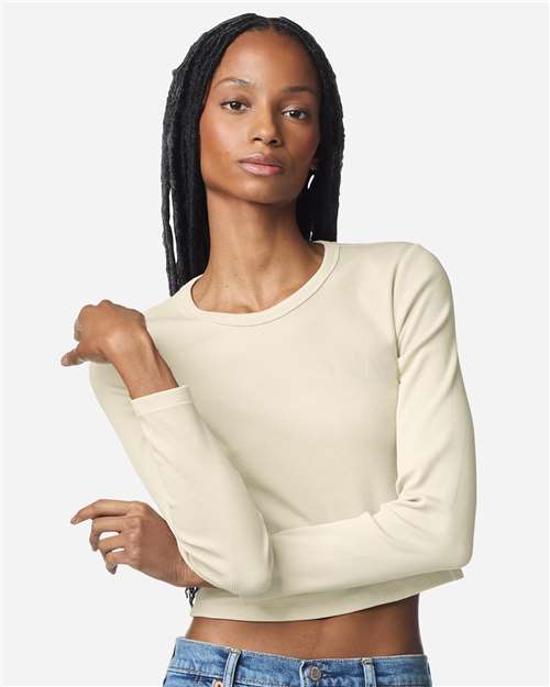 American Apparel - Camiseta corta de manga larga con ribete de canalé para mujer - BR2107
