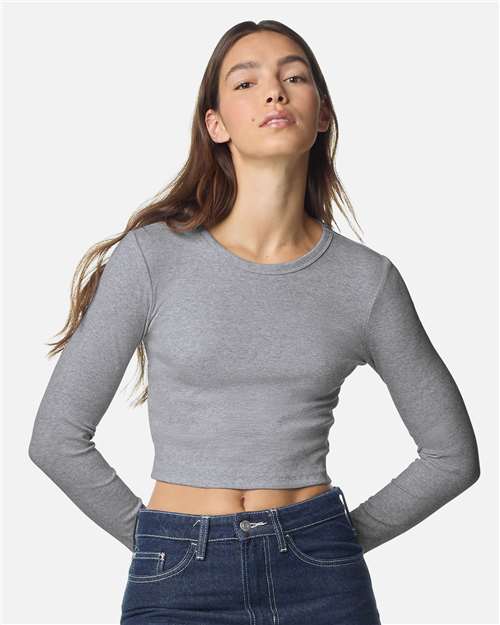 American Apparel - Camiseta corta de manga larga con ribete de canalé para mujer - BR2107