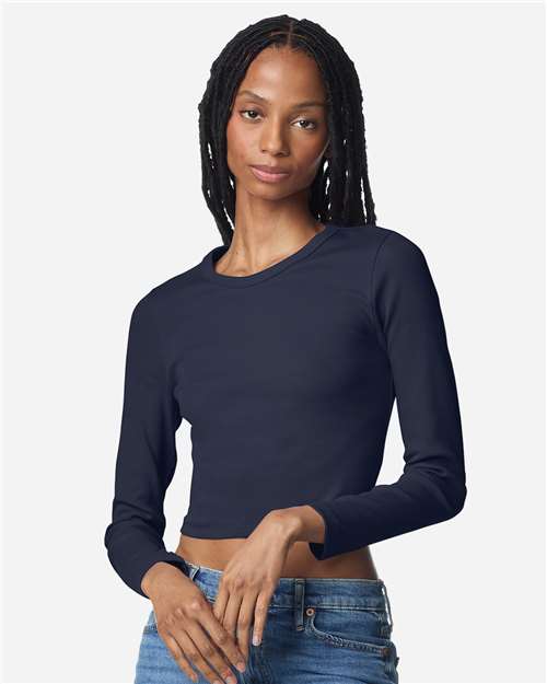 American Apparel - Camiseta corta de manga larga con ribete de canalé para mujer - BR2107