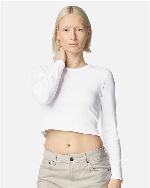American Apparel - Camiseta corta de manga larga con ribete de canalé para mujer - BR2107