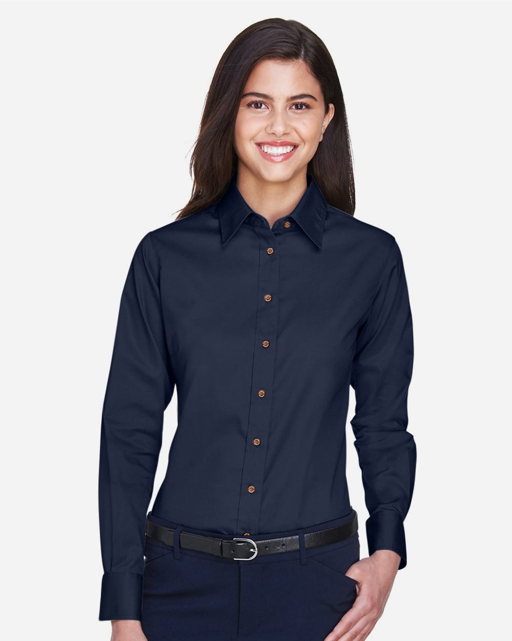 Harriton - Camisa de vestir de sarga de manga larga Easy Blend™ para mujer con antimanchas - M500W
