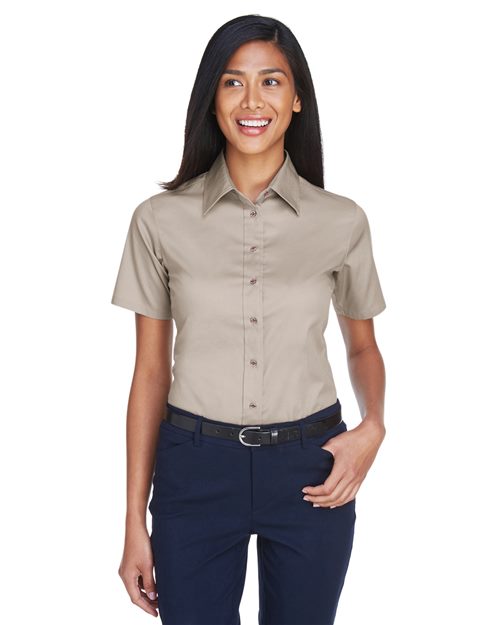 Harriton - Camisa de vestir de sarga de manga corta Easy Blend™ para mujer con antimanchas - M500SW