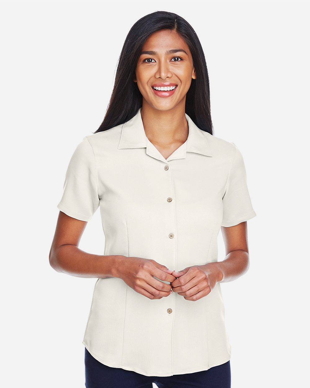 Harriton - Camisa de campamento de pana Bahama para mujer - M570W