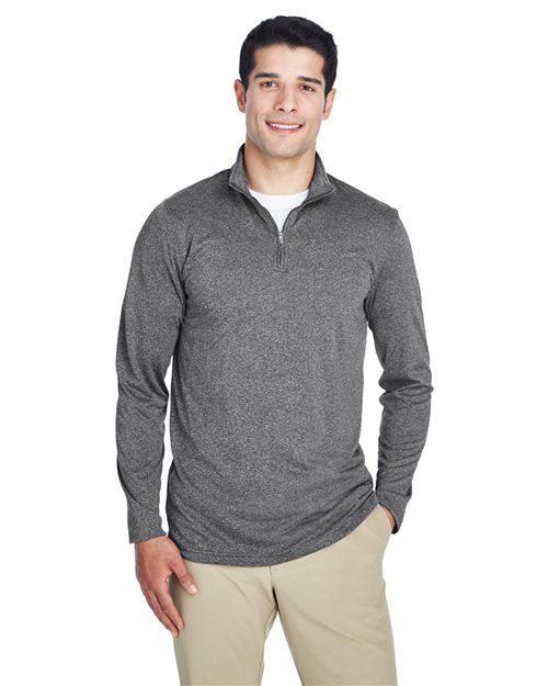 UltraClub - Men's Cool & Dry Heathered Performance Quarter-Zip Pullover - 8618
