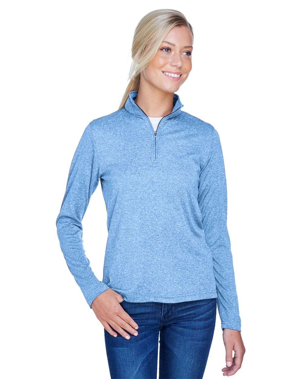 UltraClub - Women's Cool & Dry Heathered Performance Quarter-Zip Pullover - 8618W
