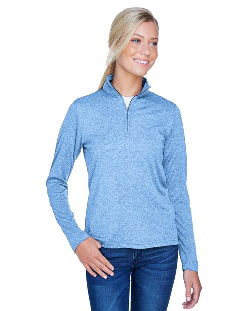 UltraClub - Women's Cool & Dry Heathered Performance Quarter-Zip Pullover - 8618W