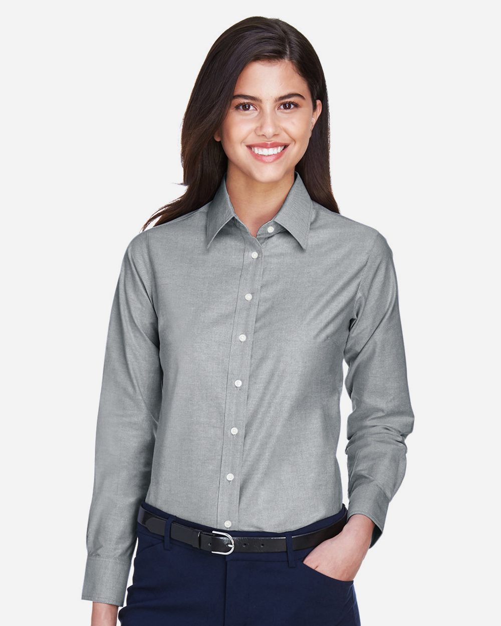 Harriton - Camisa Oxford de manga larga para mujer - M600W