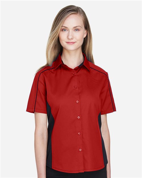 North End - Camisa de manga corta de sarga colorblock Fuse para mujer - 77042