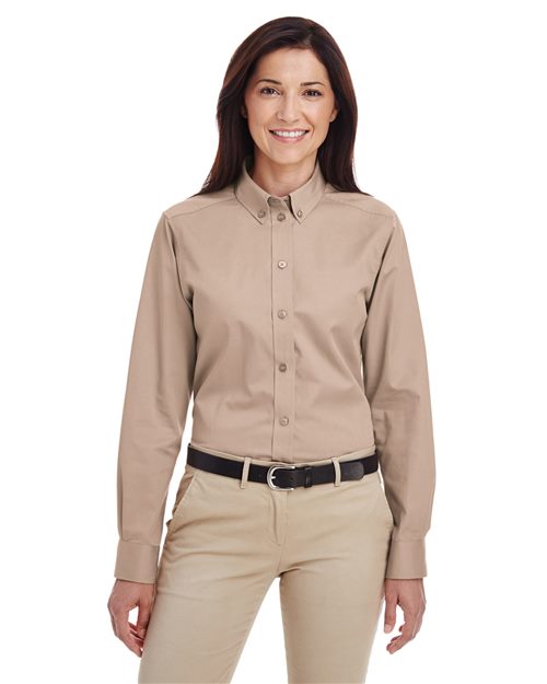 Harriton - Camisa de vestir de sarga de algodón con teflón para hombre - M581