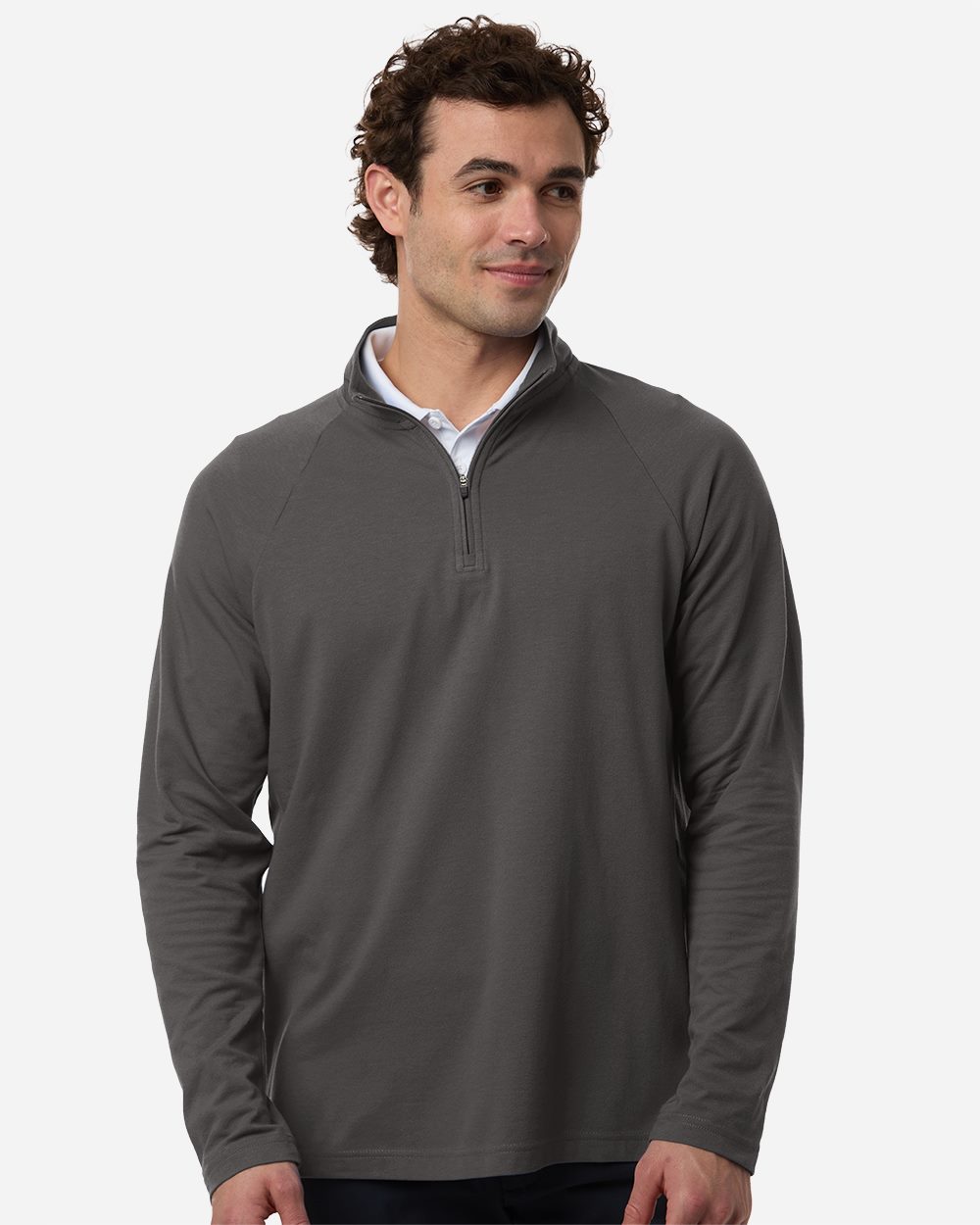 Devon & Jones - Jersey Seaton Pebble con textura y cremallera de un cuarto para hombre - DG402
