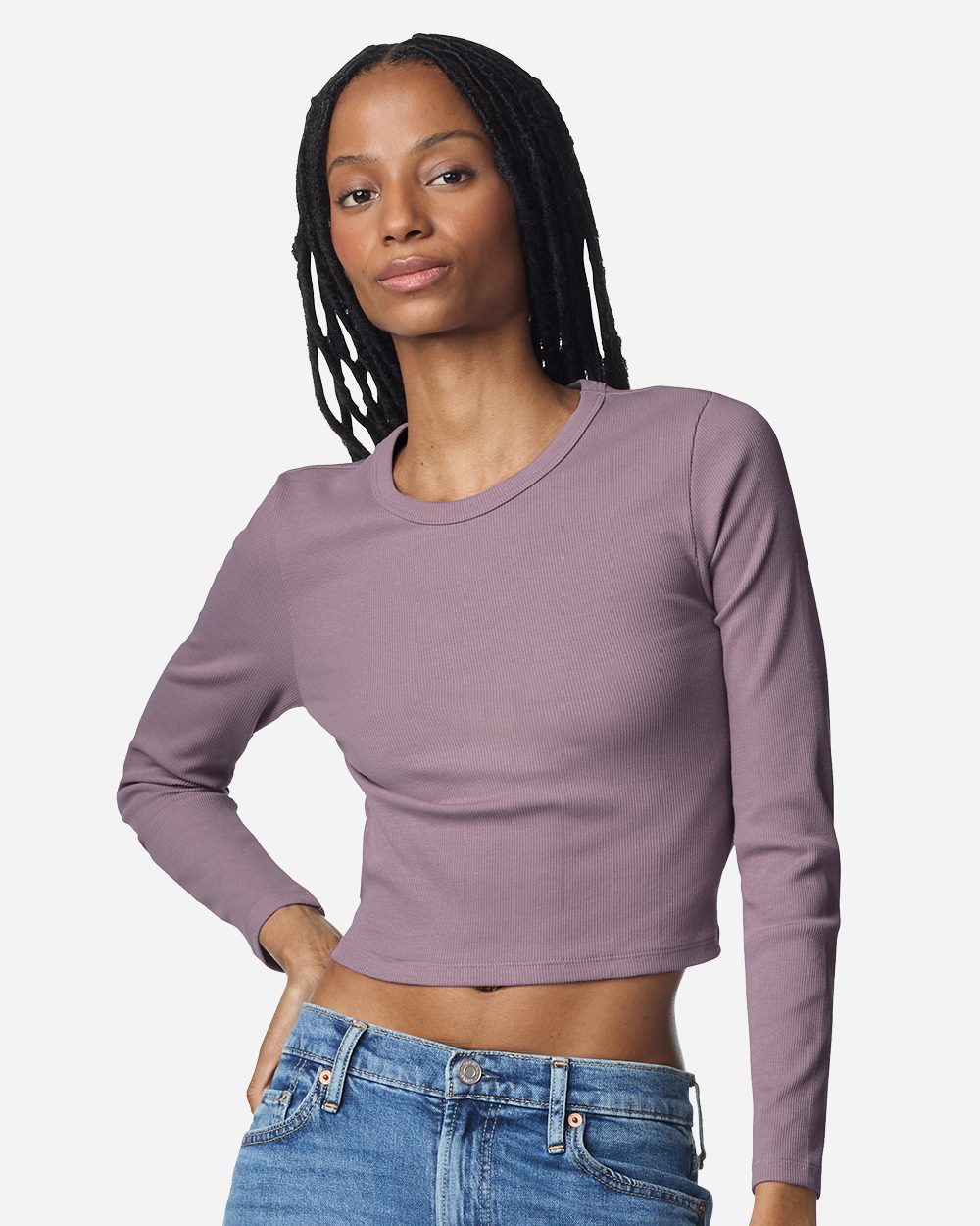 American Apparel - Camiseta corta de manga larga con ribete de canalé para mujer - BR2107