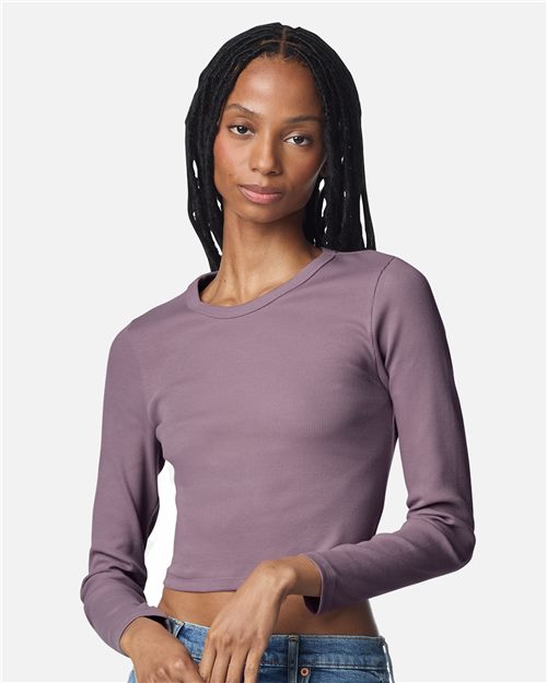 American Apparel - Camiseta corta de manga larga con ribete de canalé para mujer - BR2107