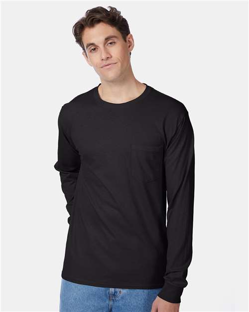 Hanes - Men's Authentic Long Sleeve Pocket T-Shirt - 5596