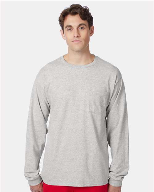 Hanes - Men's Authentic Long Sleeve Pocket T-Shirt - 5596