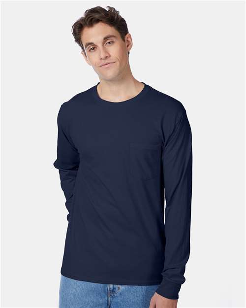 Hanes - Men's Authentic Long Sleeve Pocket T-Shirt - 5596