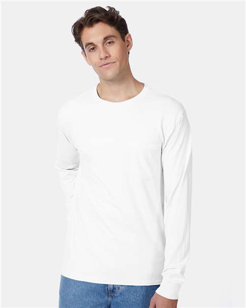 Hanes - Men's Authentic Long Sleeve Pocket T-Shirt - 5596