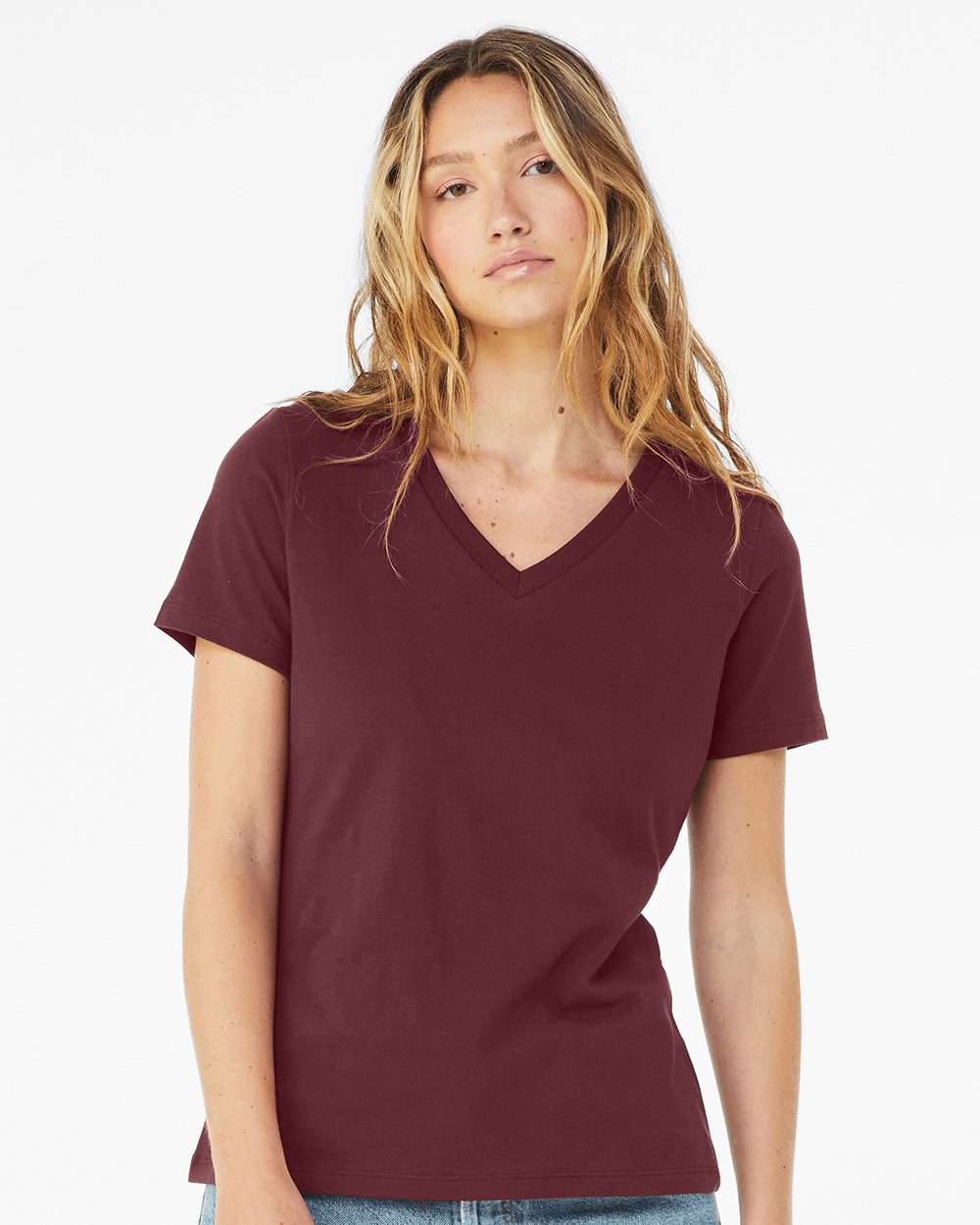 BELLA + CANVAS - Camiseta de jersey holgada con cuello en V para mujer - 6405
