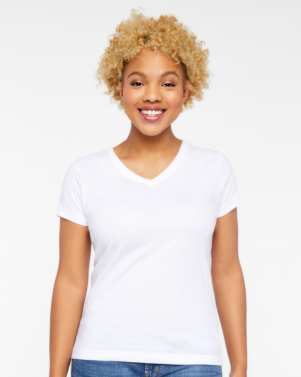 LAT - Camiseta de jersey fino con cuello en V para mujer - 3507