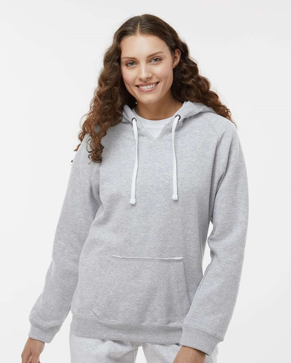 J. America - Women's Sueded V-Neck Hooded Sweatshirt - 8836