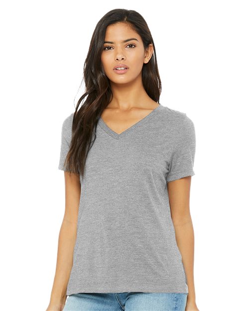 BELLA + CANVAS - Camiseta holgada de cuello en V con estampado jaspeado CVC para mujer - 6405CVC