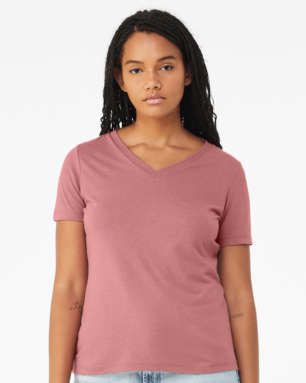BELLA + CANVAS - Camiseta de cuello en V de mezcla tricolor para mujer - 6415
