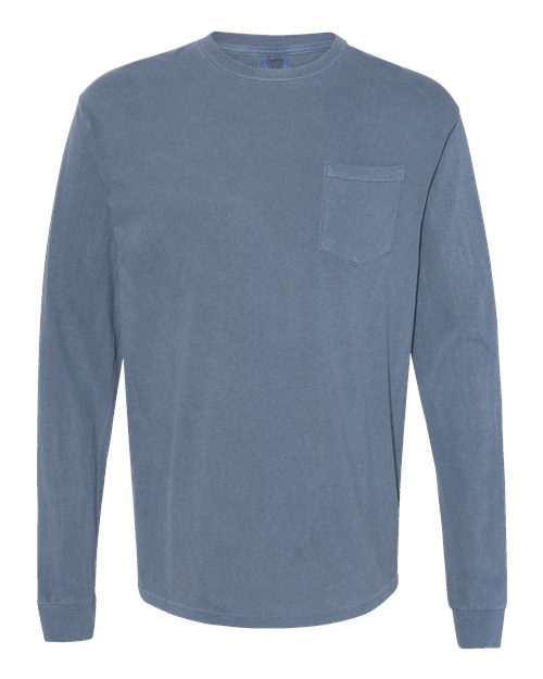 Comfort Colors - Camiseta unisex de manga larga con bolsillo y teñido en prenda - 4410